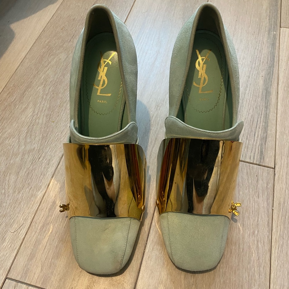 YSL metal buckle heels